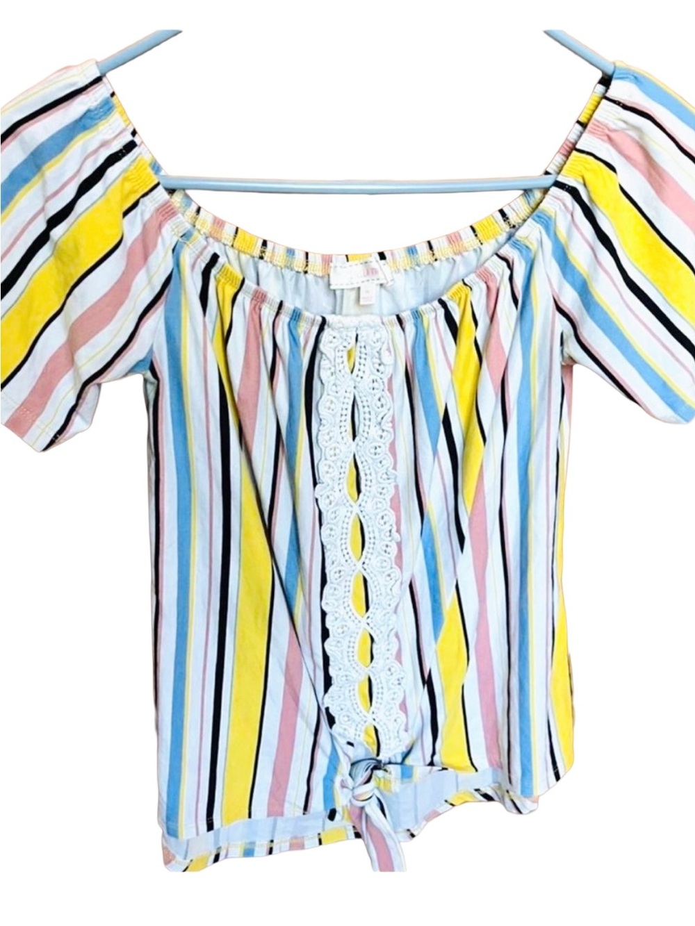 Stella Tweed‎ Boho Style Off the shoulder Multi Color Stripe Crop Top, M